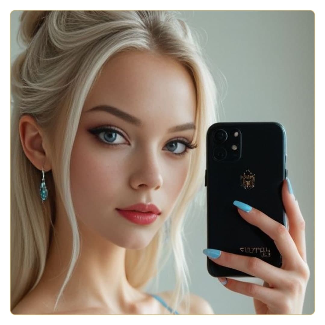 Slim blonde selfie close-up