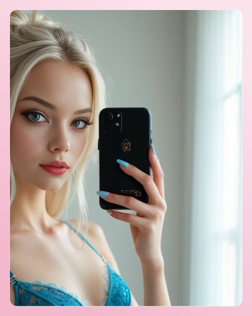 Sheer turquoise lace bra selfie