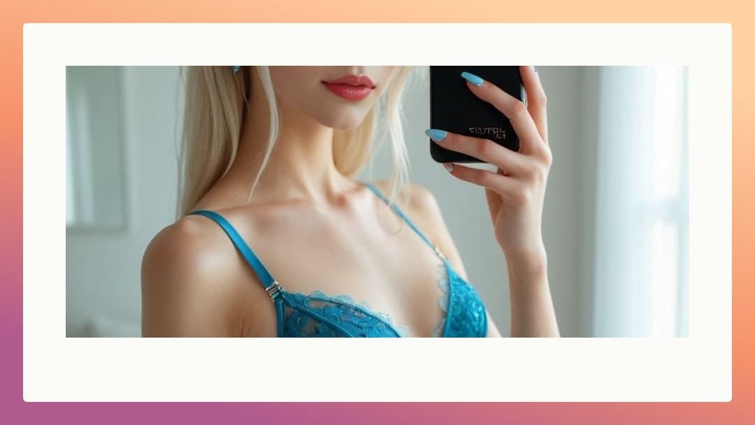Early 20s cleavage selfie in lace