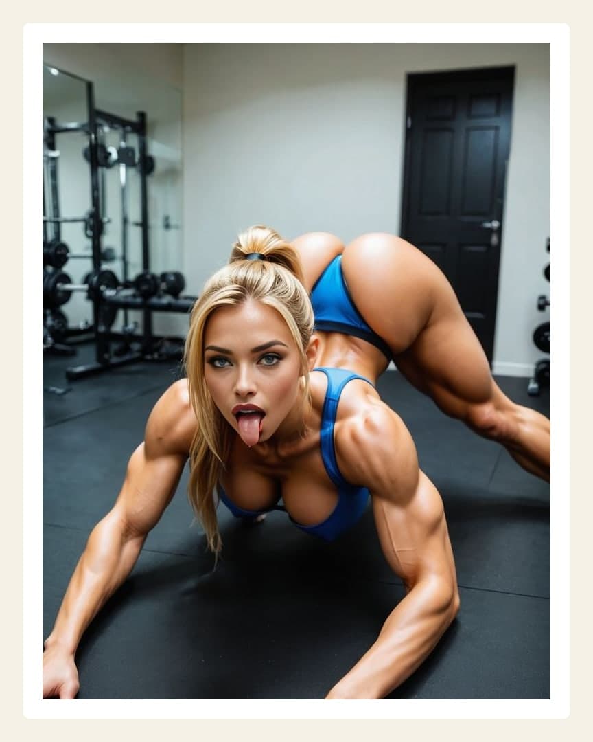 Young adult blonde gym pushup