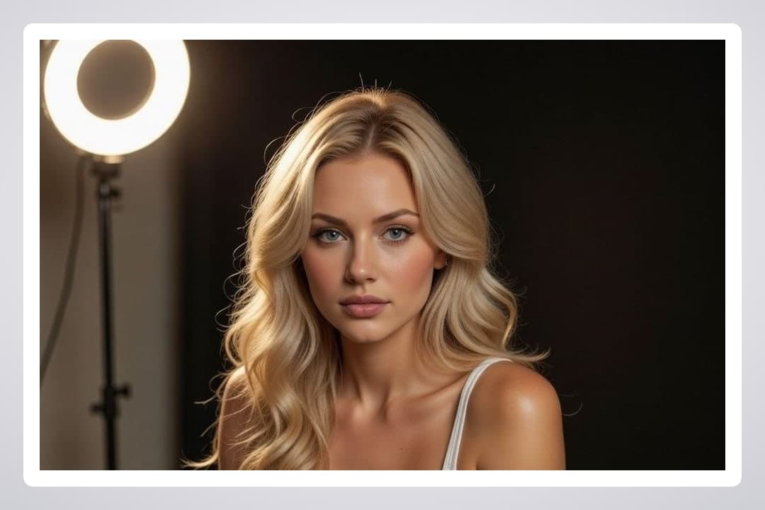 Blonde wavy hair blue eyes portrait