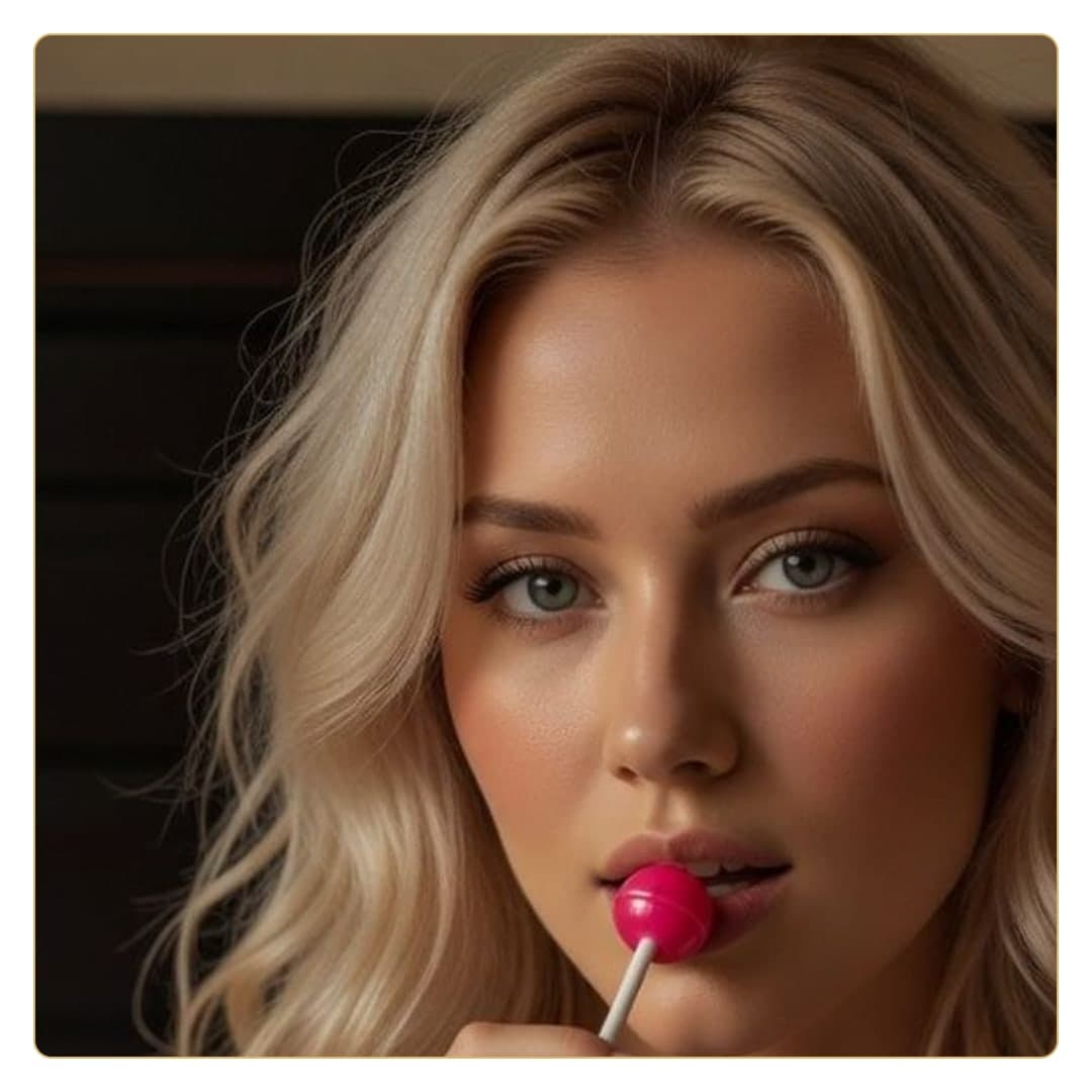 Curvy blonde lollipop close-up