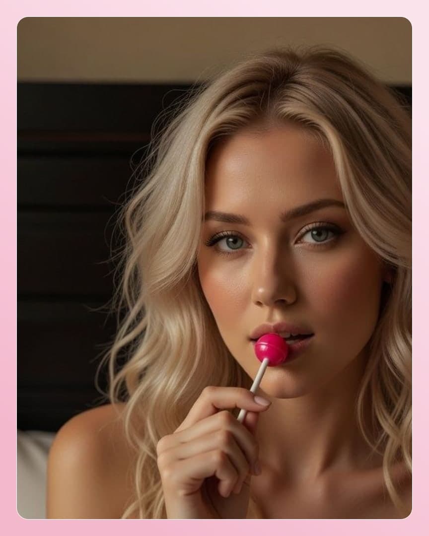 Blonde blue eyes with lollipop