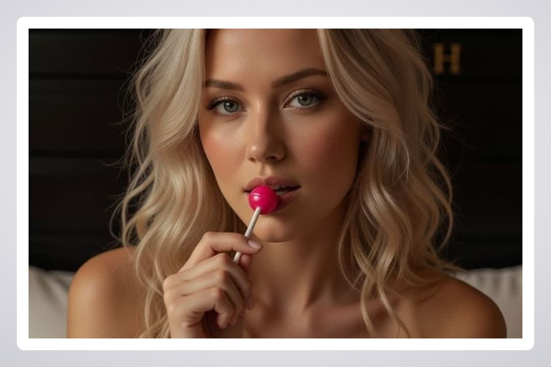 Lollipop tease topless close-up