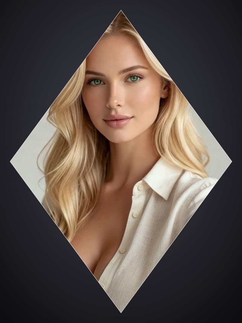 Blonde cleavage linen shirt portrait