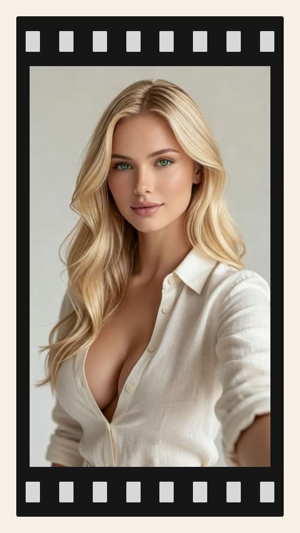 Blonde cleavage linen shirt selfie
