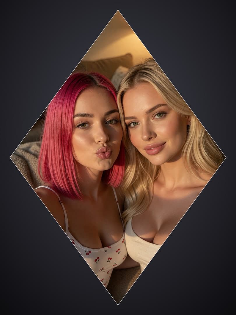 Blonde and pink hair bedroom selfie