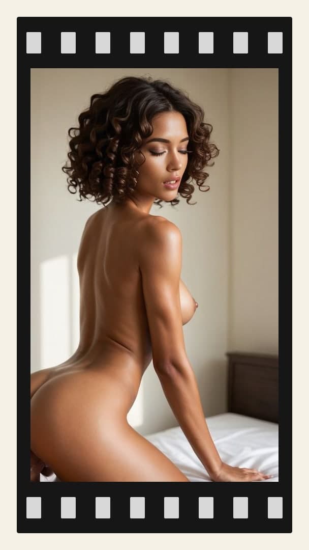 Curvy ebony from behind on bed