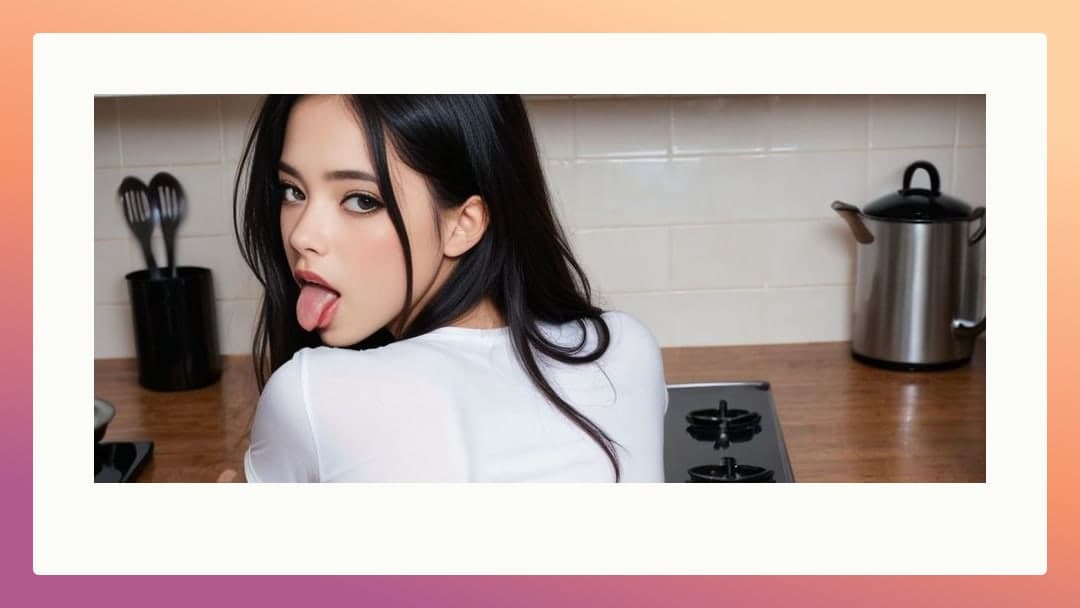 Kitchen tongue out selfie