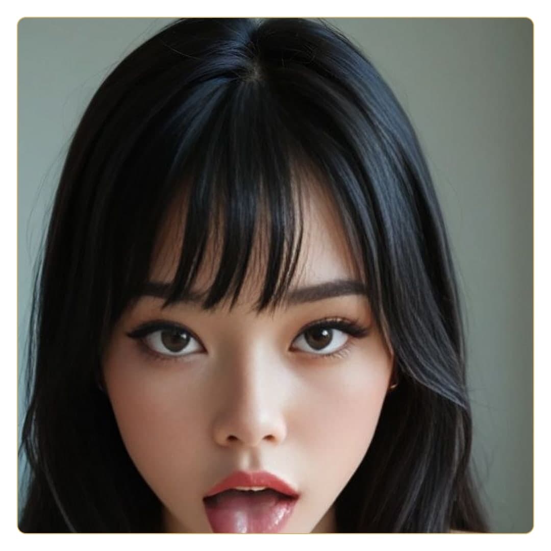 Raven hair close-up selfie with tongue out