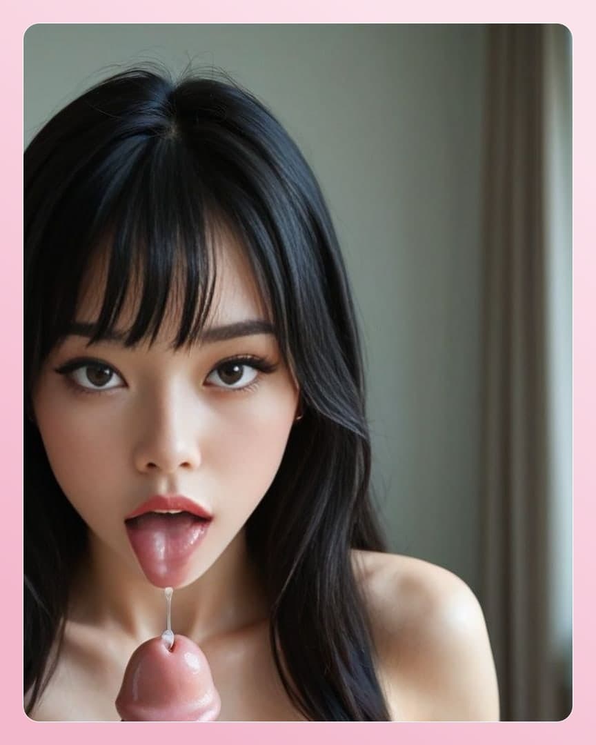 Raven hair tongue out cum