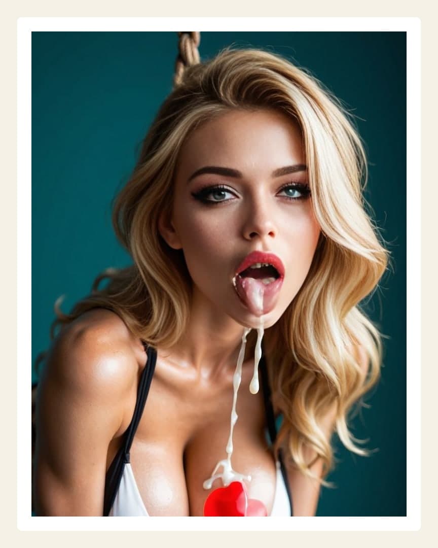 Blonde cum on tongue closeup