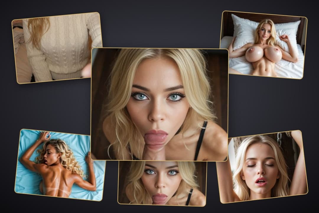 Blonde licks lips close up