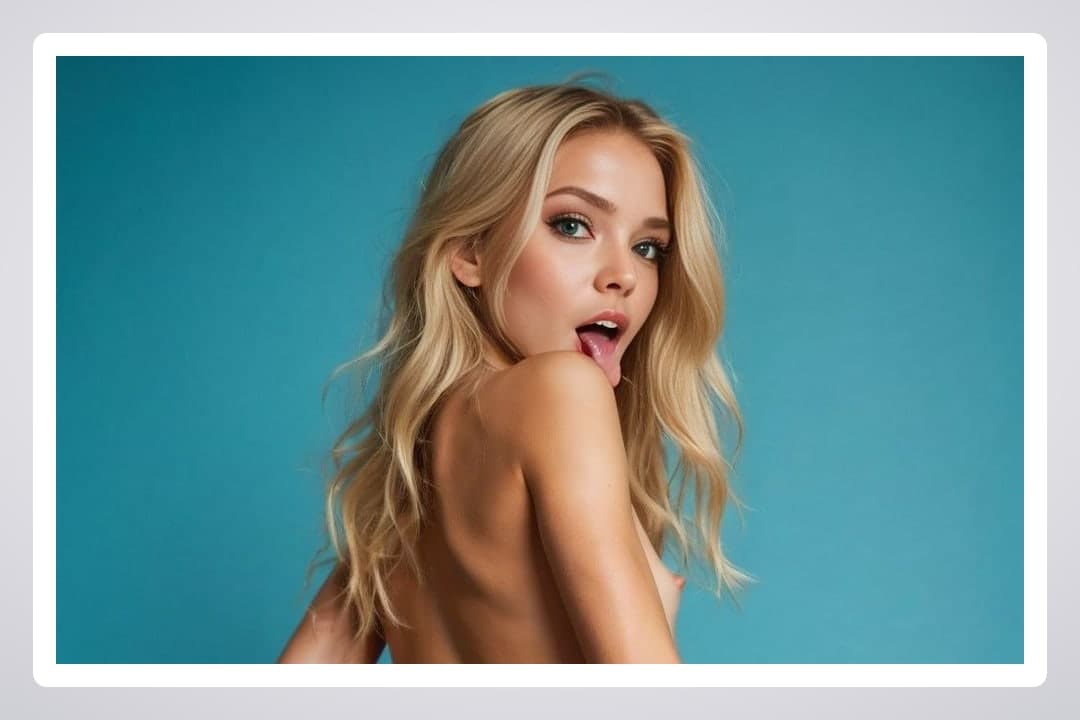 Topless blonde tongue out studio