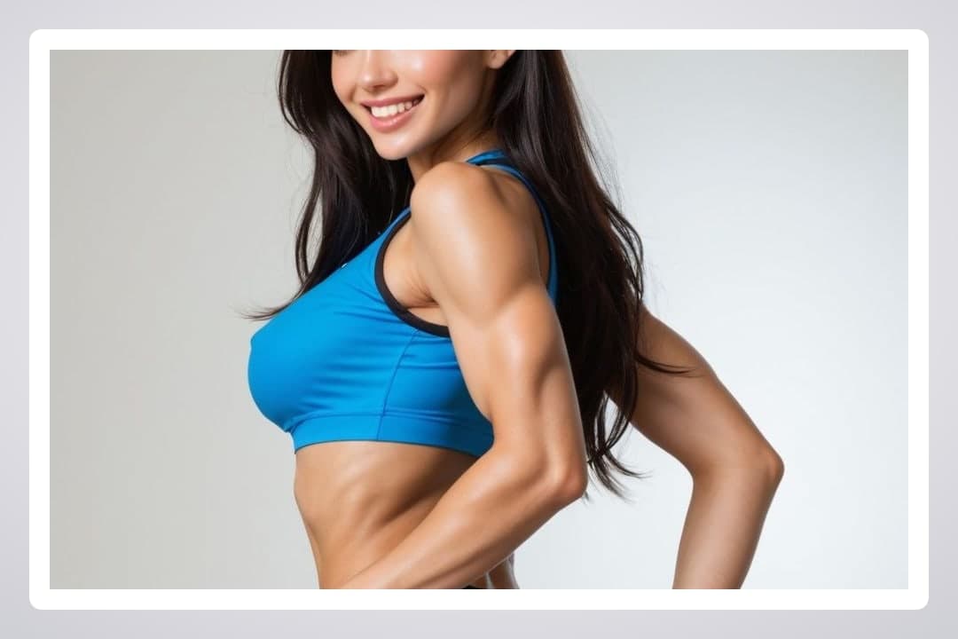 Raven hair fitness portrait in studio