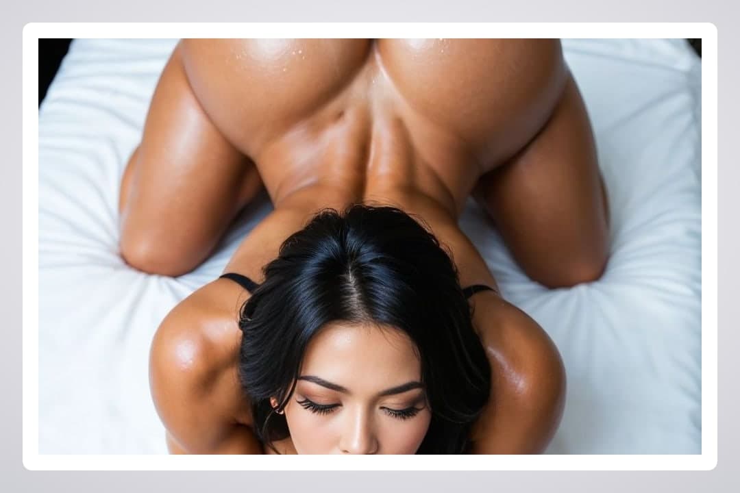 Oiled athletic ass on white sheets