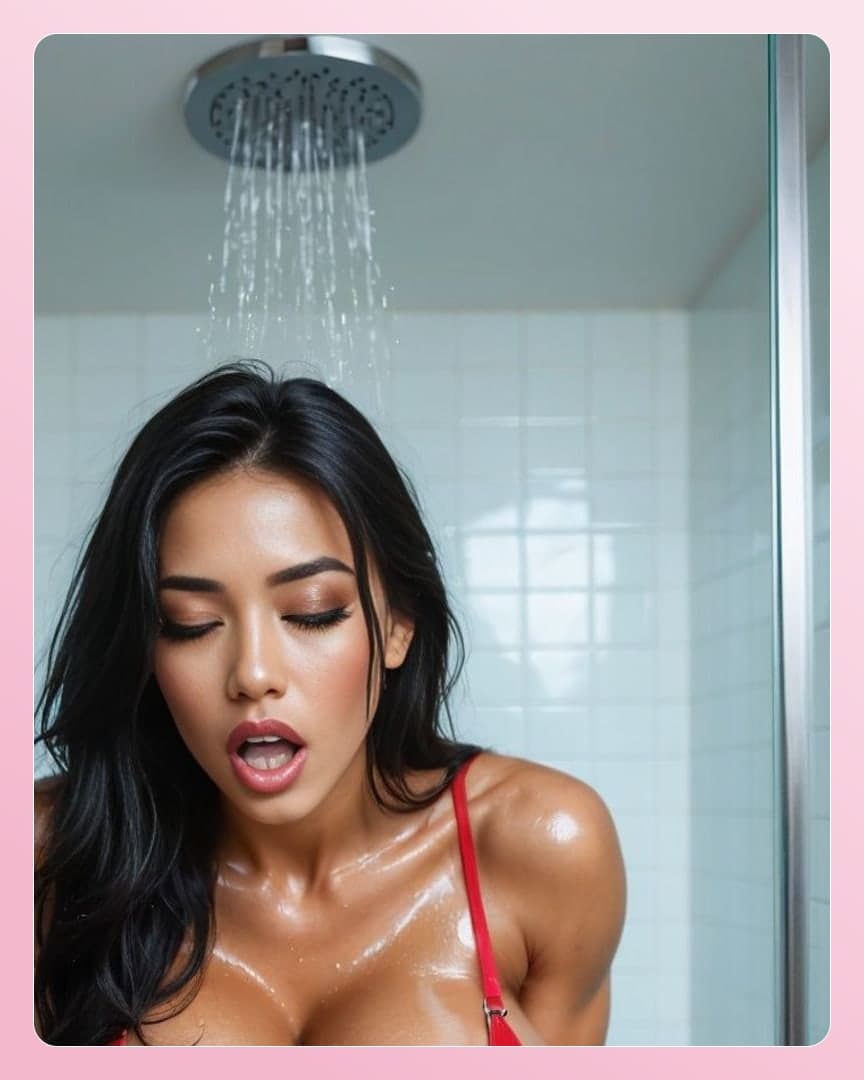 Wet bikini shower selfie closeup