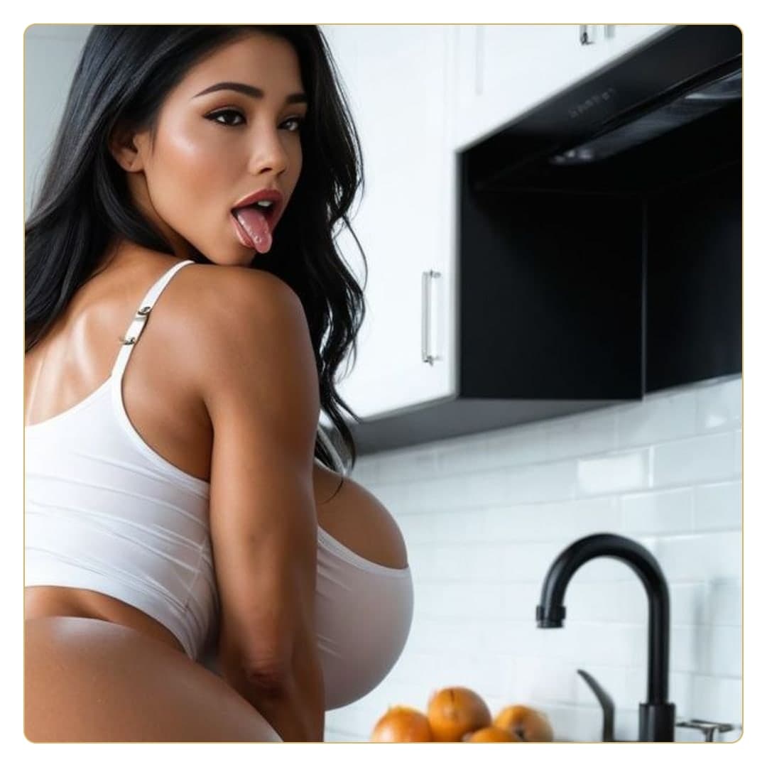 Tongue out kitchen close-up