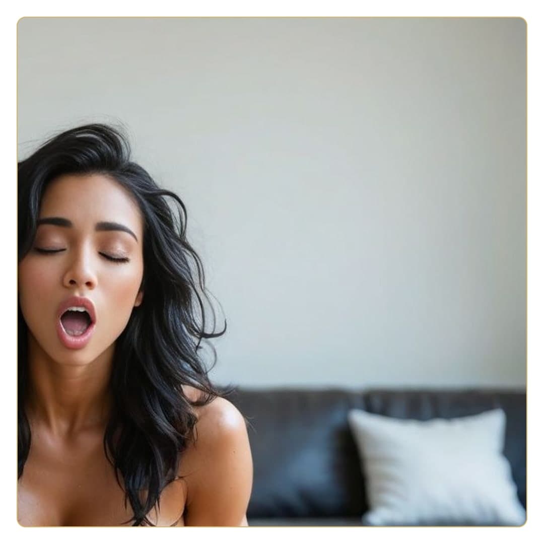 Topless moan close-up in living room