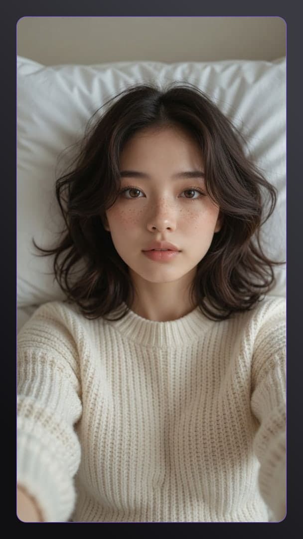 Slim body sweater selfie in bed
