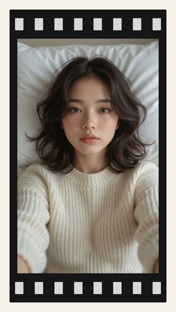 Above view sweater selfie in bed