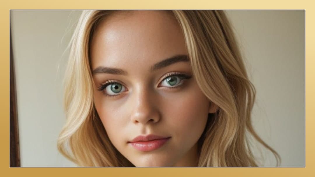 Blonde close-up portrait on plain backdrop