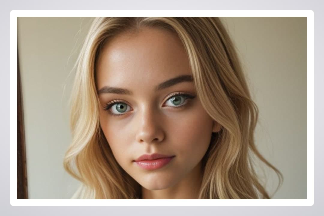 Green eyed blonde portrait close up