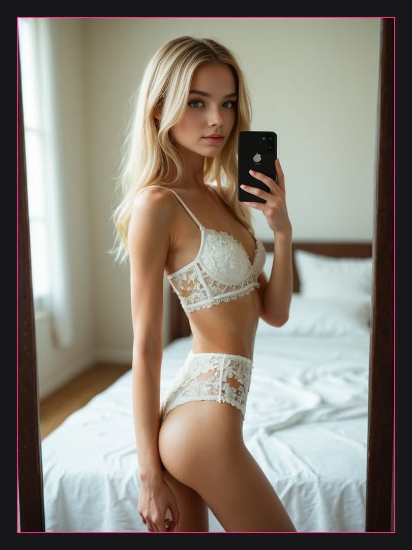 Mirror selfie in white lace