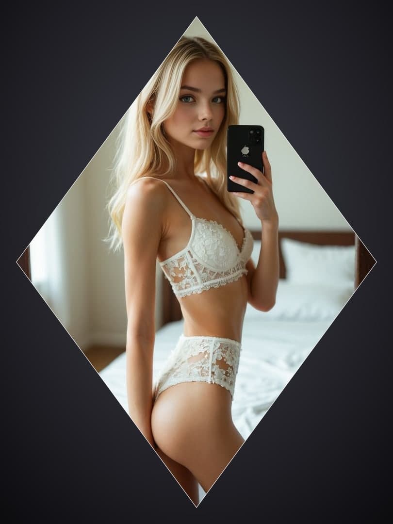 Bedroom mirror selfie in lace