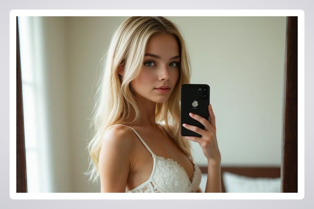 Mirror selfie white lace bra