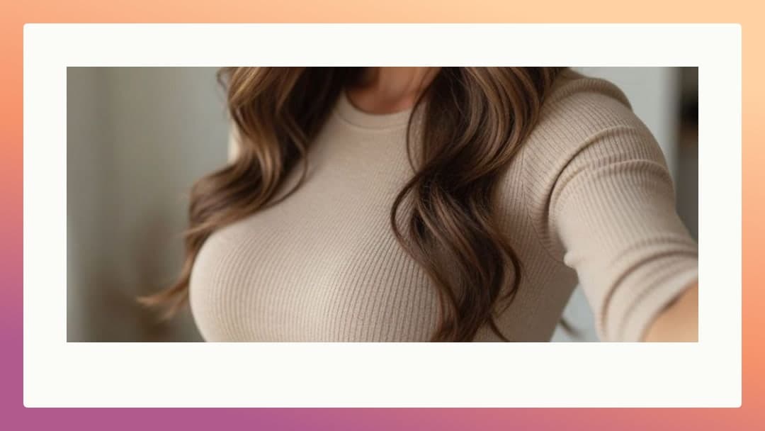 Low angle selfie in beige top