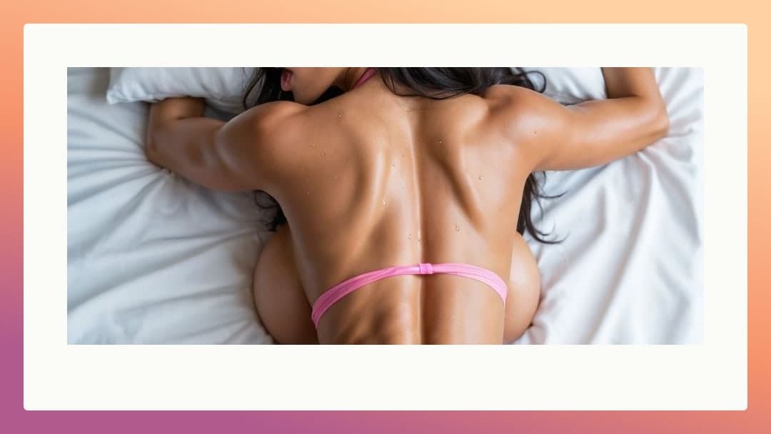 Top down thong on white sheets