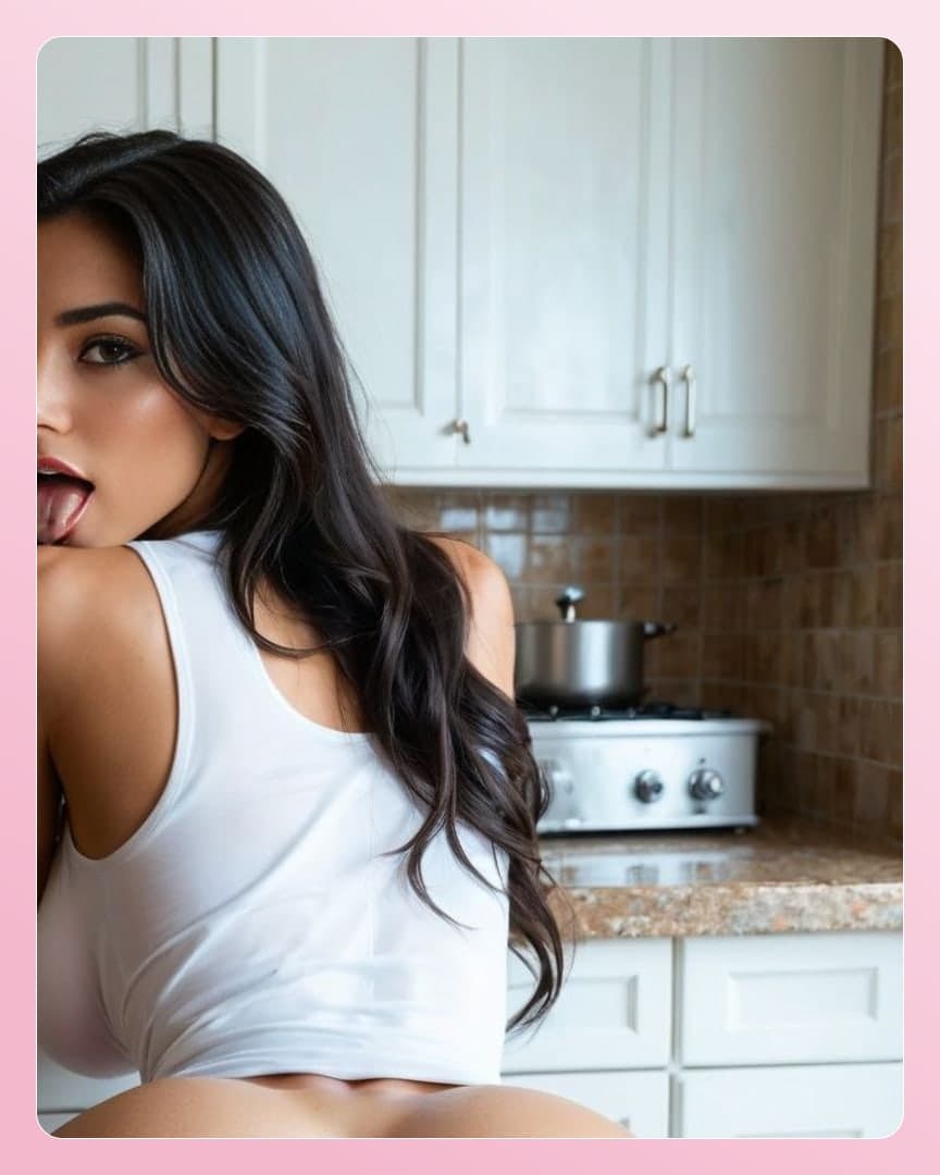 Curvy trainer cleavage kitchen selfie
