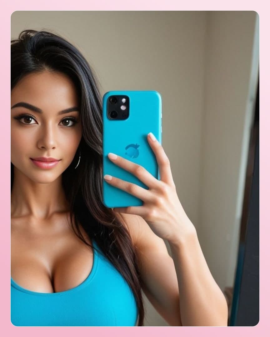 Mirror selfie turquoise tank top