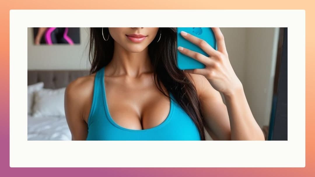 Curvy trainer cleavage selfie close-up