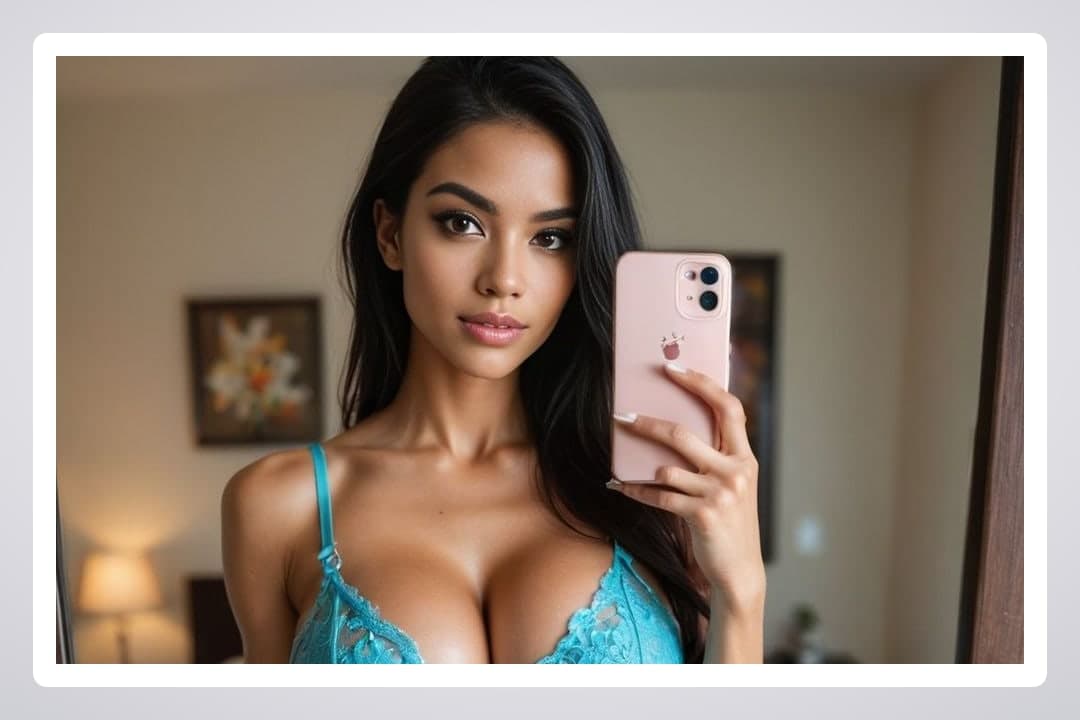 Turquoise lace bra mirror selfie