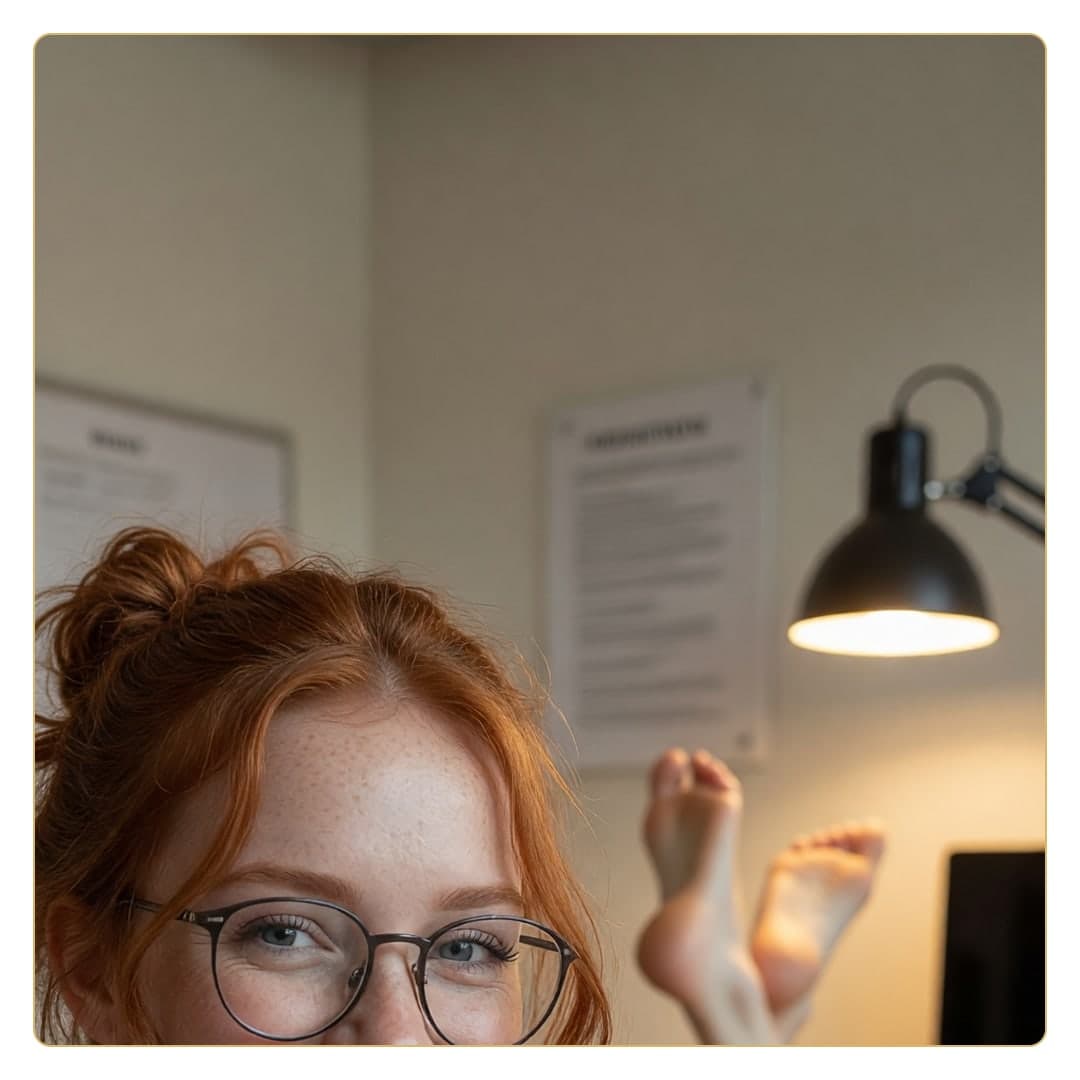 Topless redhead glasses selfie