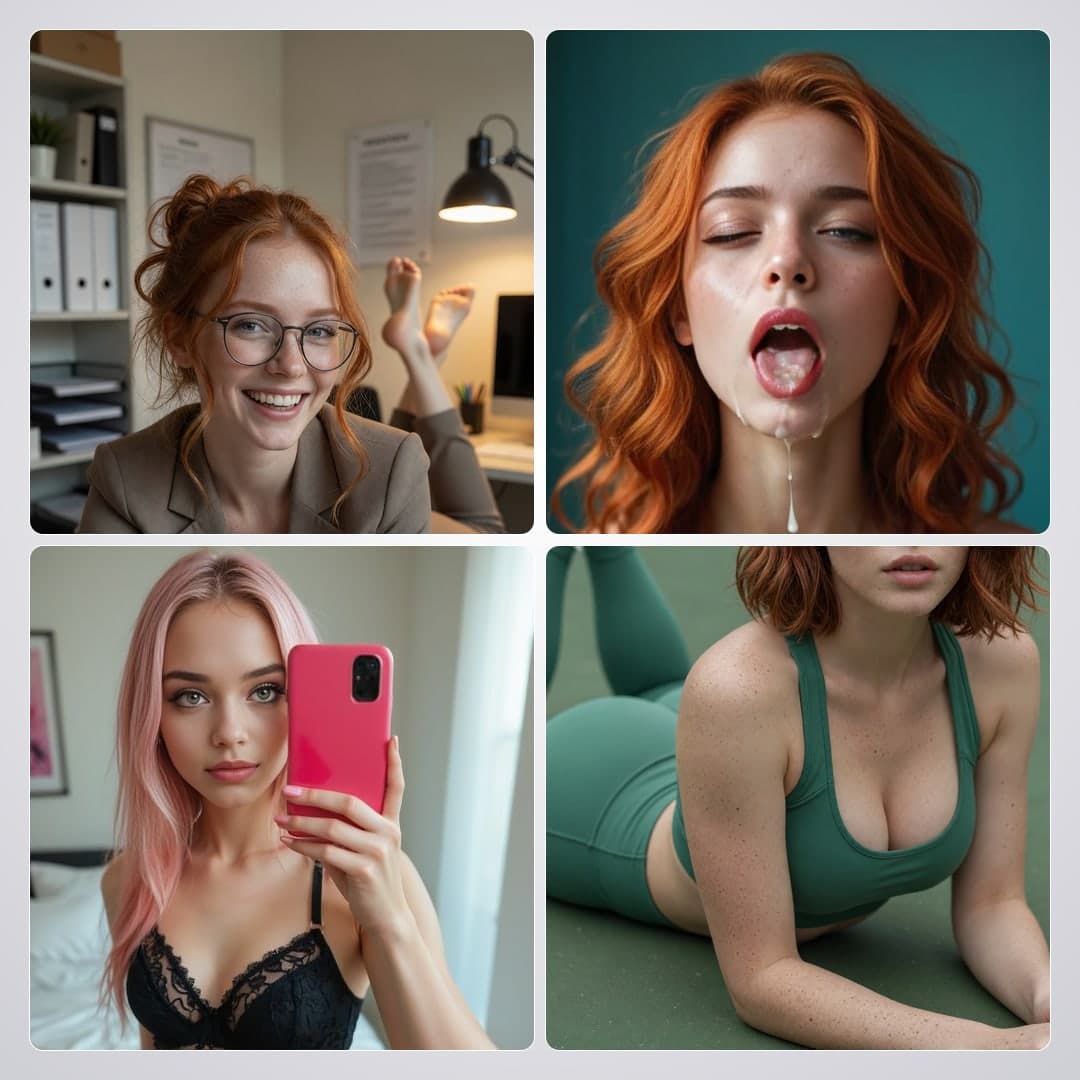 College redhead messy facial collage