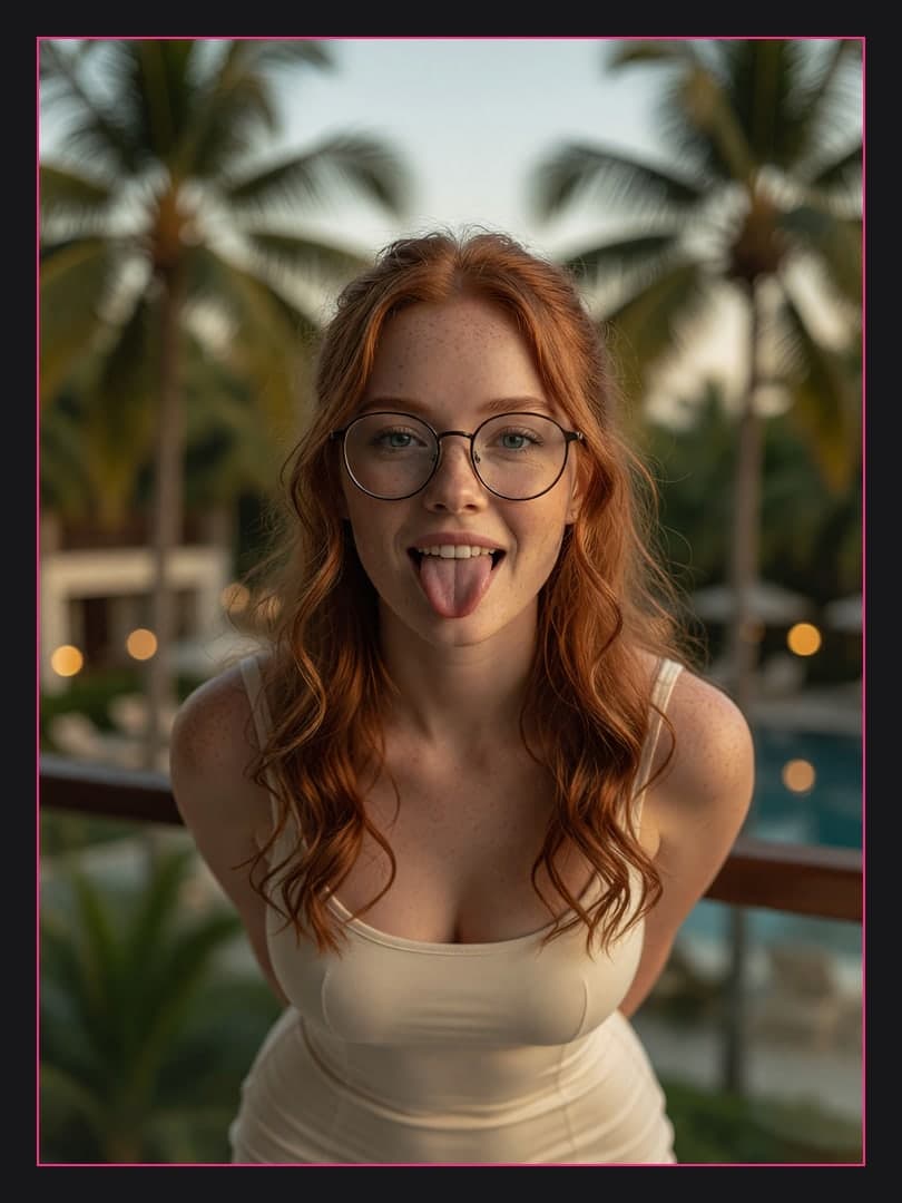 Young redhead resort selfie