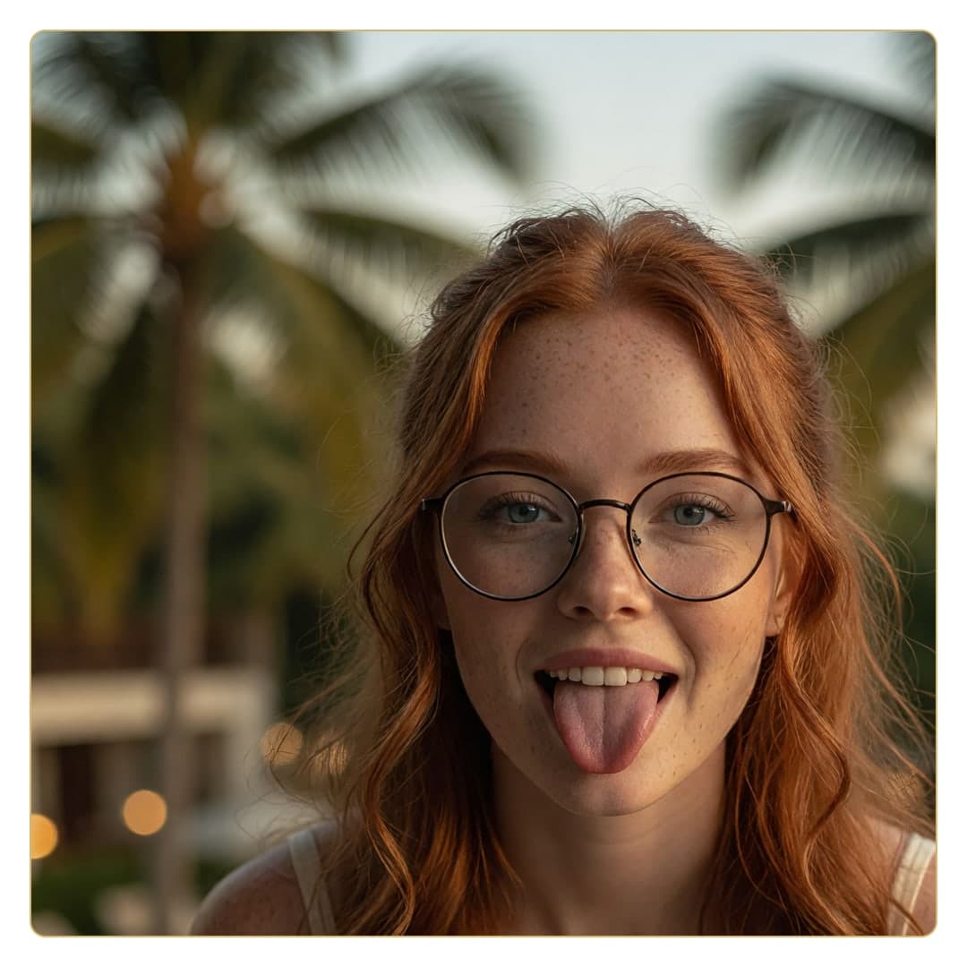 Redhead sunset tongue selfie