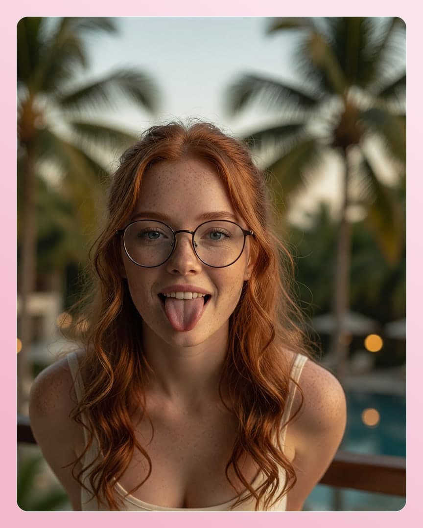 College redhead tongue out selfie