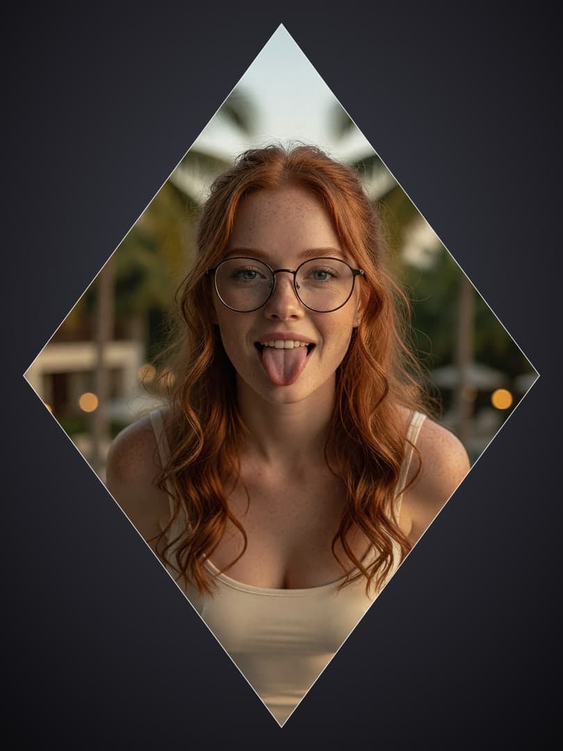 Redhead glasses tongue out selfie