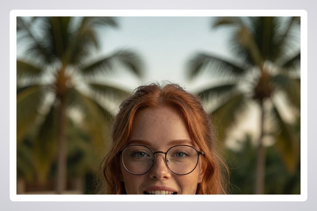 Redhead topless selfie by palms