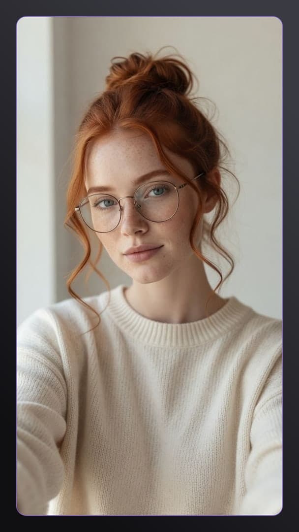 Redhead glasses selfie in sweater