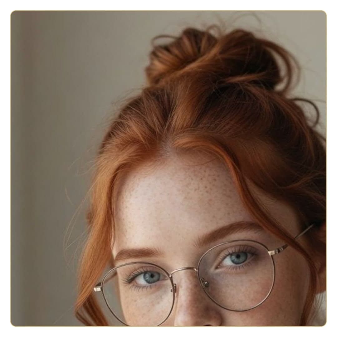Young adult redhead glasses close-up