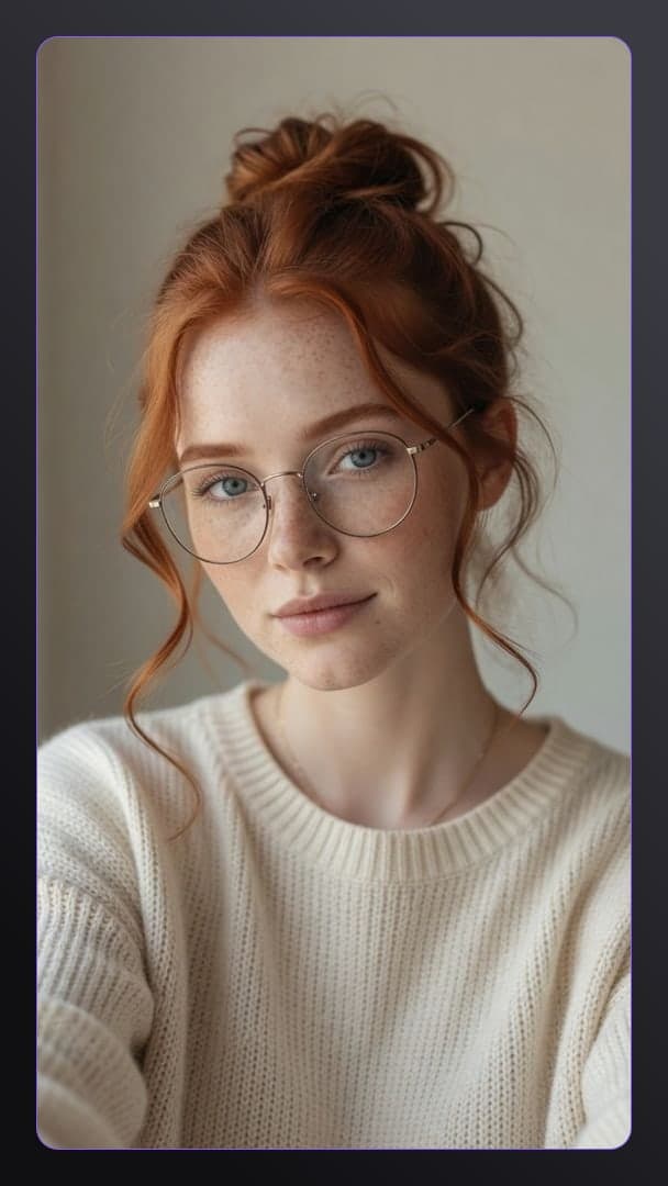 Slim redhead sweater selfie indoors