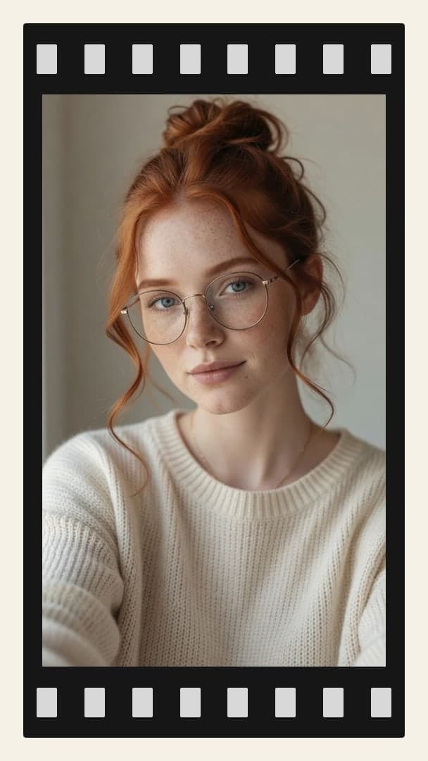 Slim redhead in knit sweater selfie