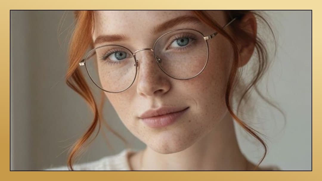 Redhead glasses soft smile close-up
