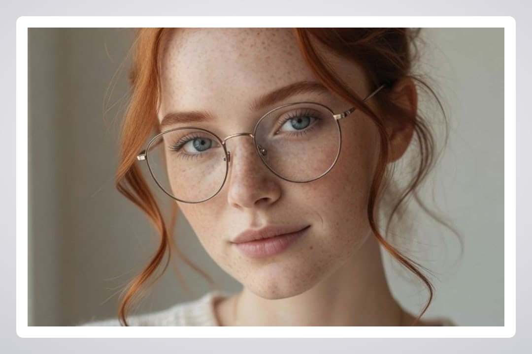 Redhead glasses bare shoulders portrait