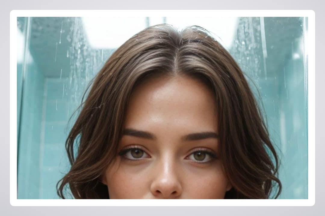 Wet brunette selfie in shower